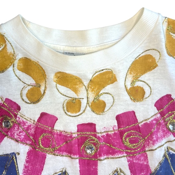 Vintage 1990 Cesucci Handpainted Glitter and Jewels Art T Shirt One Size - Picture 5 of 9